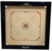 Load image into Gallery viewer, SISCAA Tournament carrom board, made of Indian Birchwood, measures 41x41 inches with a 35x35 inch playing area, 6mm sheet thickness, and includes basic accessory set. Known for fast rebound borders and premium finish.
