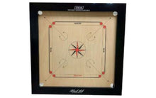 Load image into Gallery viewer, SISCAA Tournament carrom board, made of Indian Birchwood, measures 41x41 inches with a 35x35 inch playing area, 6mm sheet thickness, and includes basic accessory set. Known for fast rebound borders and premium finish.