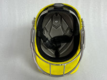 Load image into Gallery viewer, Black Ash custom adjustable helmet with a high impact polypropylene shell and chrome finish steel grill, offering 8 micro adjustments for optimal protection and visibility, impact-resistant padding, adjustable to fit 52-58 cm, with nape dial adjuster and soft ear protection.