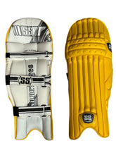 Load image into Gallery viewer, SS Test Player Batting Pads, lightweight with great protection, used by international players, featuring a new design for comfort, leather instep, cane inserts for impact absorption, and extra HD protection for top-level performance.