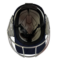 Load image into Gallery viewer, Black Ash custom IPL adjustable helmet, adorned with the logos of IPL teams like Kolkata Knight Riders and Mumbai Indians, featuring a high impact polypropylene shell, chrome finish steel grill with 8 micro adjustments, sweat-absorbent padding, adjustable to fit 52-58 cm, with nape dial adjuster and soft ear protection for optimal fit and protection.