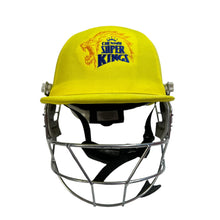 Load image into Gallery viewer, Black Ash custom IPL adjustable helmet, adorned with the logos of IPL teams like Kolkata Knight Riders and Mumbai Indians, featuring a high impact polypropylene shell, chrome finish steel grill with 8 micro adjustments, sweat-absorbent padding, adjustable to fit 52-58 cm, with nape dial adjuster and soft ear protection for optimal fit and protection.