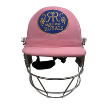 Load image into Gallery viewer, Black Ash custom IPL adjustable helmet, adorned with the logos of IPL teams like Kolkata Knight Riders and Mumbai Indians, featuring a high impact polypropylene shell, chrome finish steel grill with 8 micro adjustments, sweat-absorbent padding, adjustable to fit 52-58 cm, with nape dial adjuster and soft ear protection for optimal fit and protection.