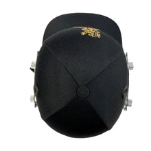 Load image into Gallery viewer, Black Ash custom IPL adjustable helmet, adorned with the logos of IPL teams like Kolkata Knight Riders and Mumbai Indians, featuring a high impact polypropylene shell, chrome finish steel grill with 8 micro adjustments, sweat-absorbent padding, adjustable to fit 52-58 cm, with nape dial adjuster and soft ear protection for optimal fit and protection.