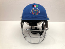 Load image into Gallery viewer, Black Ash custom International adjustable helmet, featuring a high impact polypropylene shell and chrome finish steel grill with 8 micro adjustments for enhanced protection and visibility, sweat-absorbent padding, and soft ear protection, adjustable to fit sizes 52-58 cm.