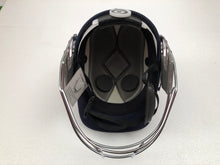 Load image into Gallery viewer, Black Ash custom International adjustable helmet, featuring a high impact polypropylene shell and chrome finish steel grill with 8 micro adjustments for enhanced protection and visibility, sweat-absorbent padding, and soft ear protection, adjustable to fit sizes 52-58 cm.