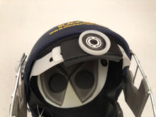 Load image into Gallery viewer, Black Ash custom International adjustable helmet, featuring a high impact polypropylene shell and chrome finish steel grill with 8 micro adjustments for enhanced protection and visibility, sweat-absorbent padding, and soft ear protection, adjustable to fit sizes 52-58 cm.