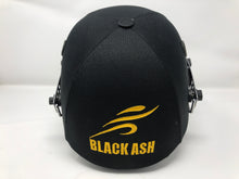 Load image into Gallery viewer, Black Ash custom adjustable helmet with a high impact polypropylene shell and chrome finish steel grill, offering 8 micro adjustments for optimal protection and visibility, impact-resistant padding, adjustable to fit 52-58 cm, with nape dial adjuster and soft ear protection.