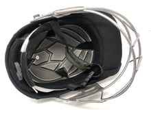 Load image into Gallery viewer, Black Ash custom adjustable helmet with a high impact polypropylene shell and chrome finish steel grill, offering 8 micro adjustments for optimal protection and visibility, impact-resistant padding, adjustable to fit 52-58 cm, with nape dial adjuster and soft ear protection.