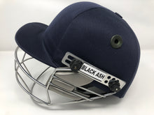 Load image into Gallery viewer, Black Ash custom adjustable helmet with a high impact polypropylene shell and chrome finish steel grill, offering 8 micro adjustments for optimal protection and visibility, impact-resistant padding, adjustable to fit 52-58 cm, with nape dial adjuster and soft ear protection.