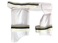 Load image into Gallery viewer, Black Ash combo thigh guard, ultra lightweight with phenomenal protection, designed for professional-level comfort and ease of movement. Features fully adjustable components for a custom fit, Velcro strap with towel lining for comfort, available in multiple sizes from XS to L.