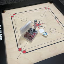 Load image into Gallery viewer, Precise Bulldog Elegant carrom board, 28mm thick English Birchwood ply, 37x37 inches overall size with a 29x29 inch playing area and 4-inch borders. Comes with a striker and a set of coins, known for its super satin smooth tournament playing surface.