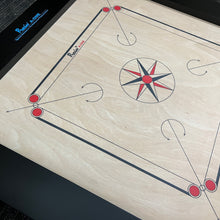 Load image into Gallery viewer, PRECISE Bulldog A-One carrom board, 24mm thick special selected A-One waterproof ply, 37x37 inches overall with a 29x29 inch playing area and 4-inch borders. Comes with a striker and set of coins, approved for use in state ranking tournaments