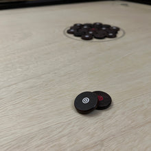 Load image into Gallery viewer, Black Ash 'Jumbo' high-end special edition carrom board by SISCAA, made of English Birchwood, 51x51 inches with a 41x41 inch playing area, 12mm sheet thickness, and 5-inch borders. Includes premium finish, fast rebound borders, heavy-duty back support, high-end coins, and 2 strikers.