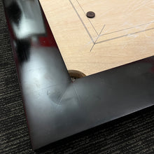 Load image into Gallery viewer, Black Ash 'Jumbo' high-end special edition carrom board by SISCAA, made of English Birchwood, 51x51 inches with a 41x41 inch playing area, 12mm sheet thickness, and 5-inch borders. Includes premium finish, fast rebound borders, heavy-duty back support, high-end coins, and 2 strikers.