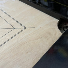 Load image into Gallery viewer, Black Ash 'Jumbo' high-end special edition carrom board by SISCAA, made of English Birchwood, 51x51 inches with a 41x41 inch playing area, 12mm sheet thickness, and 5-inch borders. Includes premium finish, fast rebound borders, heavy-duty back support, high-end coins, and 2 strikers.