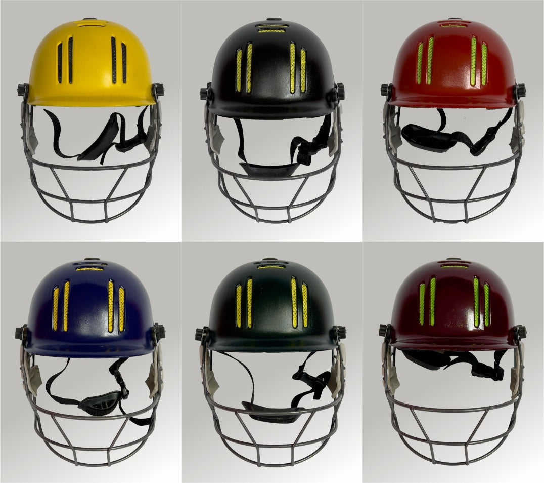 Black Ash Junior Cricket Helmet with an adjustable steel grill for superior protection and visibility, featuring an Air Flow cooling system for enhanced ventilation, very comfortable and secure fit, and available in 6 colors.