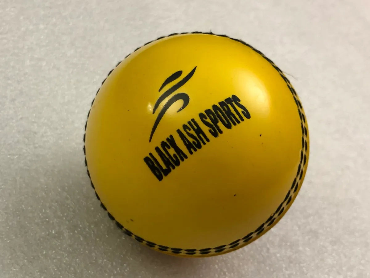 Pack of 6 yellow Black Ash PVC soft cricket training balls, each weighing 90 grams, crafted from top-quality PVC with a soft center for enhanced playability. Ideal for coaching and training, these balls are suitable for both indoor and outdoor cricket activities.
