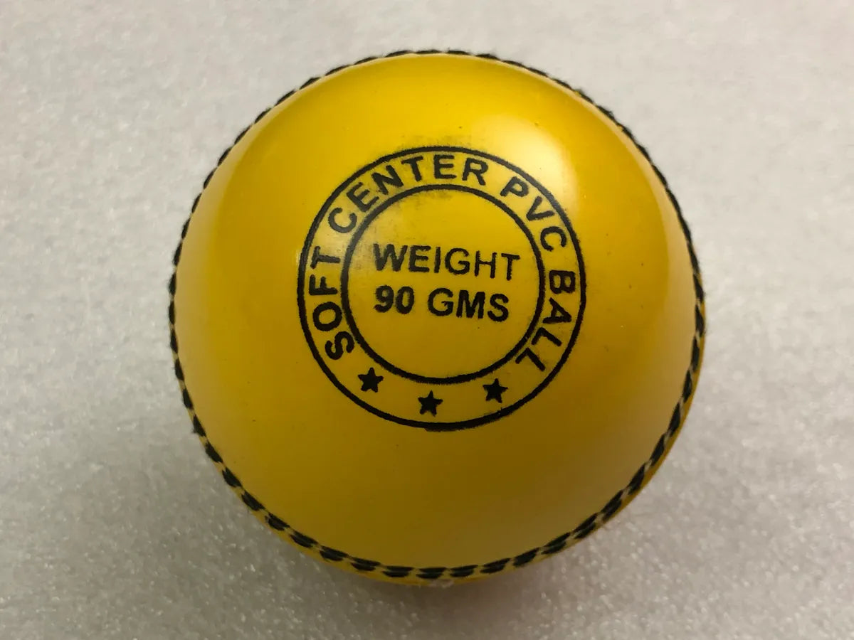 Pack of 6 yellow Black Ash PVC soft cricket training balls, each weighing 90 grams, crafted from top-quality PVC with a soft center for enhanced playability. Ideal for coaching and training, these balls are suitable for both indoor and outdoor cricket activities.
