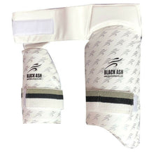 Load image into Gallery viewer, Black Ash combo thigh guard, ultra lightweight with phenomenal protection, designed for professional-level comfort and ease of movement. Features fully adjustable components for a custom fit, Velcro strap with towel lining for comfort, available in multiple sizes from XS to L.