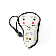 Load image into Gallery viewer, White SS umpire counter made from durable hard plastic, designed to track the number of balls bowled per over up to 99 overs, featuring high resilience, excellent quality dial, a comfortable shape with a nylon loop for security.