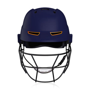 Moonwalkr MIND Helmet, the world's coolest and first cricket helmet with 30 air vents for superior airflow, designed to protect against impacts up to 160 kmph with an aerodynamic structure, including an in-built lower head protector and high-carbon steel grille for maximum impact resistance, visibility, and comfort.