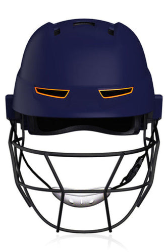 Moonwalkr MIND Helmet, the world's coolest and first cricket helmet with 30 air vents for superior airflow, designed to protect against impacts up to 160 kmph with an aerodynamic structure, including an in-built lower head protector and high-carbon steel grille for maximum impact resistance, visibility, and comfort.