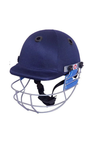 SS Matrix cricket helmet with an adjustable steel grill for superior protection, made from fiberglass with an innovative Air Flow cooling system for optimal ventilation, featuring easy adjustment nape straps for a comfortable and secure fit.