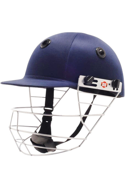 SS Prince Junior cricket helmet, lightweight polypropylene construction with PU foam lining and a powder-coated steel face guard, designed for junior players with polyester cloth covering for comfort and safety.