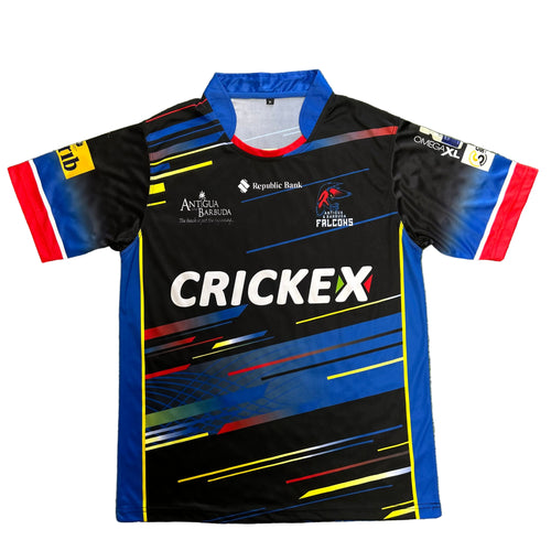 Colorful sports jersey with 'CrickeX' branding on a green background