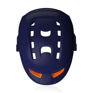 Moonwalkr MIND Helmet, the world's coolest and first cricket helmet with 30 air vents for superior airflow, designed to protect against impacts up to 160 kmph with an aerodynamic structure, including an in-built lower head protector and high-carbon steel grille for maximum impact resistance, visibility, and comfort.