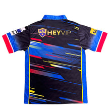 Load image into Gallery viewer, Colorful sports jersey with &#39;HEY VIP&#39; branding on a textured surface
