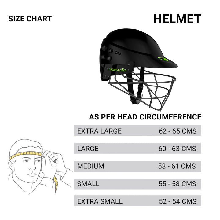 Moonwalkr MIND Helmet, the world's coolest and first cricket helmet with 30 air vents for superior airflow, designed to protect against impacts up to 160 kmph with an aerodynamic structure, including an in-built lower head protector and high-carbon steel grille for maximum impact resistance, visibility, and comfort.