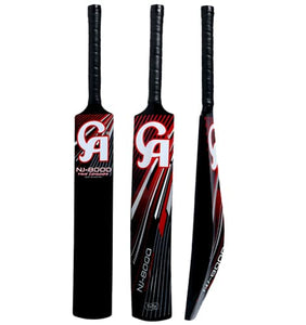 CA NJ-8000 cricket bat for tape ball games, featuring a 55mm sweet spot, made of Fiber Composite for durability and performance in tape ball cricket.
