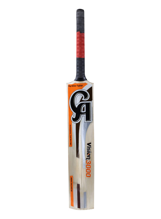 Lightweight CA Vision 3000 tennis ball cricket bat with a nice clean Poplar wood build, medium-sized edges for a better sweet spot, full cane handle, quality grip, and economical, making it ideal for advanced play.
