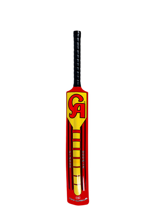 CA NJ-5000 cricket fiber bat, designed for soft ball and tape ball cricket with a fiber composite build, classy exterior, durable black grip, and a 45mm sweet spot, perfect for beginners and learners.