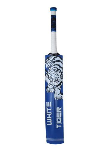 CA White-Tiger tennis ball cricket bat with Power-Tek technology, handcrafted from popular willow for heavy hitters, featuring a thick middle, lightweight design, and a double-colored camo grip.