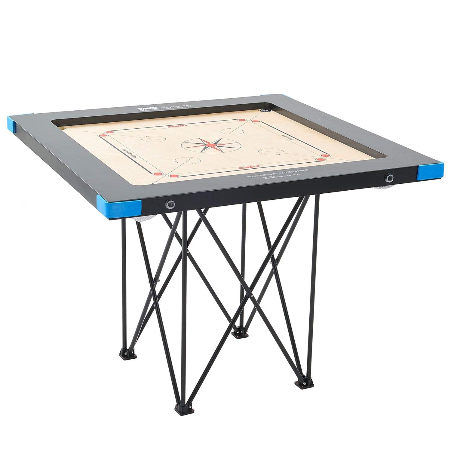 30-inch adjustable hydraulic Precise carrom stand, lightweight yet strong, powder-coated for durability, approved for tournament use by the All India Carrom Federation.