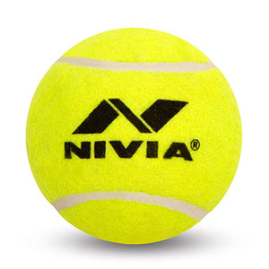 Pack of 12 Nivia Heavy Tennis Cricket Balls, in red or green, designed for cricket play with a hard tennis ball construction, made in India.