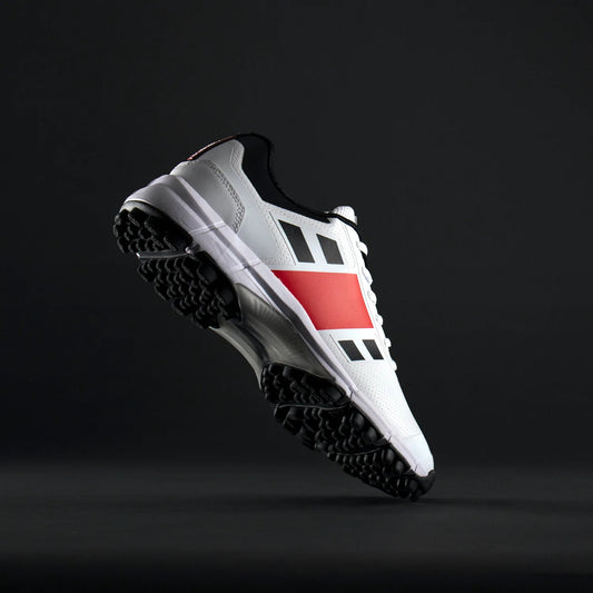 Gray-Nicolls Velocity 3.0 cricket shoes, perfect for indoor training and hard wicket play. Features ultra-light coated textile upper for flexibility, Powerband for stability, Gplus LP outsole for traction on all surfaces, and a torsional midfoot system for midfoot support and forefoot flexibility.