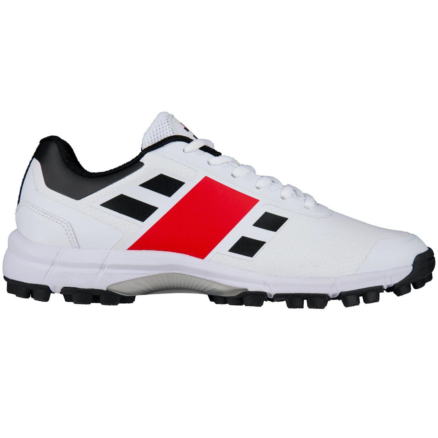 Gray-Nicolls Velocity 3.0 cricket shoes, perfect for indoor training and hard wicket play. Features ultra-light coated textile upper for flexibility, Powerband for stability, Gplus LP outsole for traction on all surfaces, and a torsional midfoot system for midfoot support and forefoot flexibility.