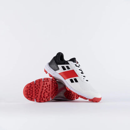 Gray-Nicolls Velocity 4.0 cricket shoes (2023), featuring a lightweight Fluid Fit upper and GPlus LP rubber outsole for all surfaces, including indoor and artificial nets. Offers superior comfort with EVA performance midsole, torsional TPU midfoot support, and Haipoli pro footbed to reduce joint stress, making it suitable for players at all levels.