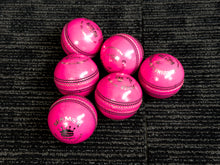 Load image into Gallery viewer, Pack of 6 pink Black Ash Seamer cricket leather balls, premium quality, 156 grams each, suitable for practice and T20 cricket, featuring 4-piece construction and excellent shape retention, machine stitched according to MCC regulations.