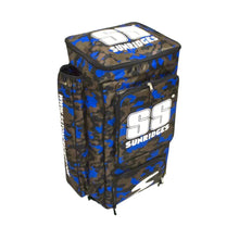 Load image into Gallery viewer, SS Camo cricket kit duffle bag in camo print, featuring full premium padding, one main compartment, two external bat sleeves, one large external front pocket, one shoe compartment, and extra waist belt for professional cricketers.