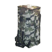 Load image into Gallery viewer, SS Camo cricket kit duffle bag in camo print, featuring full premium padding, one main compartment, two external bat sleeves, one large external front pocket, one shoe compartment, and extra waist belt for professional cricketers.