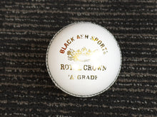 Load image into Gallery viewer, Black Ash Royal Crown pack of 6 white cricket leather balls, 156 grams, premium quality, suitable for 35 to 40 overs, with 4-piece construction, excellent shape retention, and MCC regulations compliant.