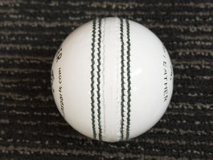 Pack of 6 white Black Ash Royal Crown cricket leather balls, 156 grams, designed for practice T20 cricket, with premium quality genuine leather, 4-piece construction, and meeting MCC standards