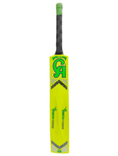 Load image into Gallery viewer, CA Vision 12000 tennis ball cricket bat in lime green, made of Poplar wood with full cane handle and thick edges for lightweight handling, ideal for tape ball cricket tournaments with a double-colored grip.