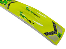 Load image into Gallery viewer, CA Vision 12000 tennis ball cricket bat in lime green, made of Poplar wood with full cane handle and thick edges for lightweight handling, ideal for tape ball cricket tournaments with a double-colored grip.
