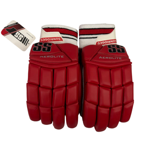 SS Aerolite Custom Cricket Batting Gloves, the highest quality for top-level play, extremely lightweight with real calf leather Pittard gloves, designed for flexible grip and maximum protection, with sweat absorbing wrist grip in men's size.